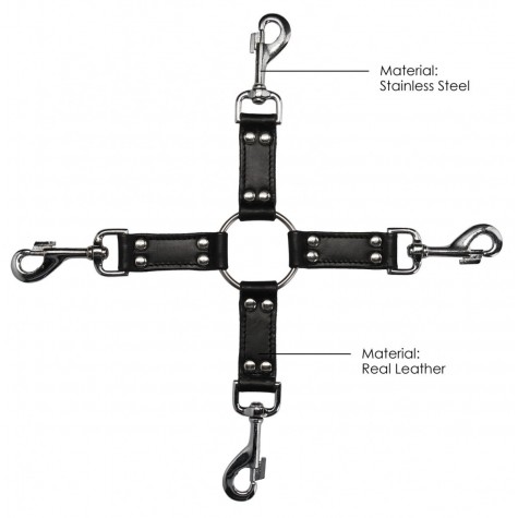 Черный крестообразный фиксатор 4-way Leather Hogtie Cross Hogtie