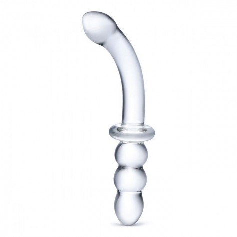 Прозрачный ребристый двусторонний стимулятор Ribbed G-Spot - 20 см.