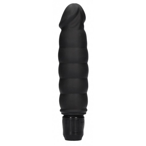 Черный вибромассажер Ribbed Multispeed Vibrator - 17 см.